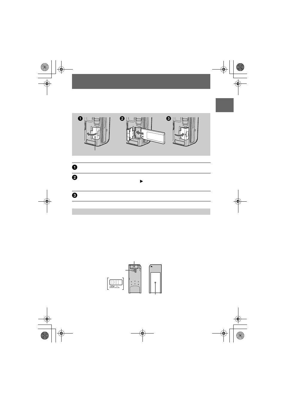 Inserting a “memory stick, T (17) | Sony MVC-FD100 User Manual | Page 17 / 100