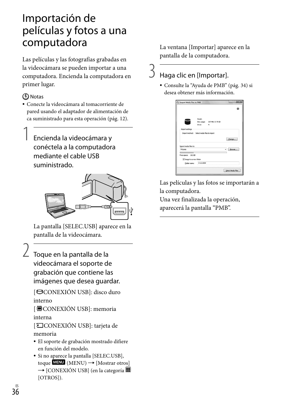 Importación de películas y fotos a una computadora | Sony DCR-SX44 User Manual | Page 106 / 139