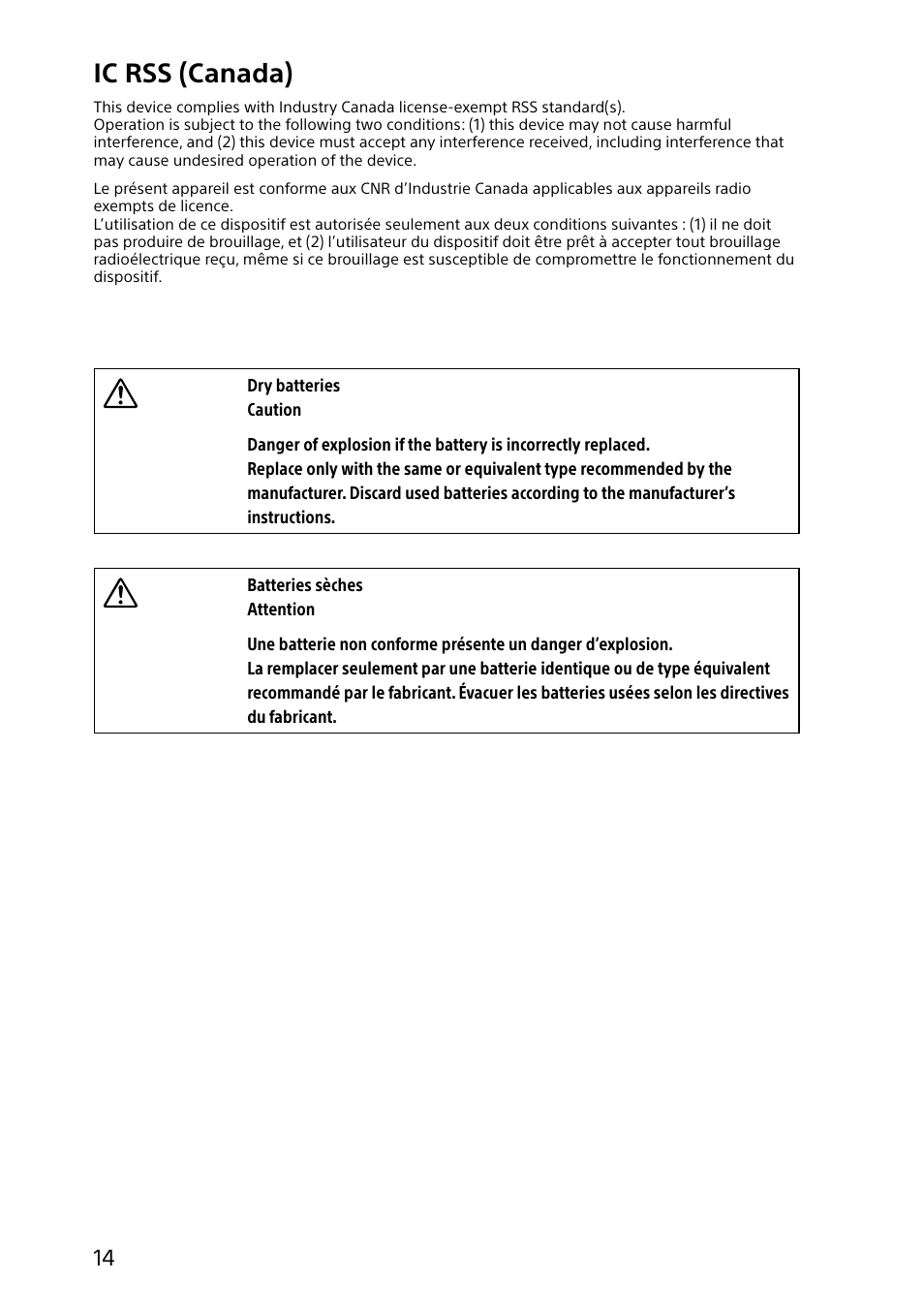 Ic rss (canada) | Sony SVL24127CXB User Manual | Page 14 / 36