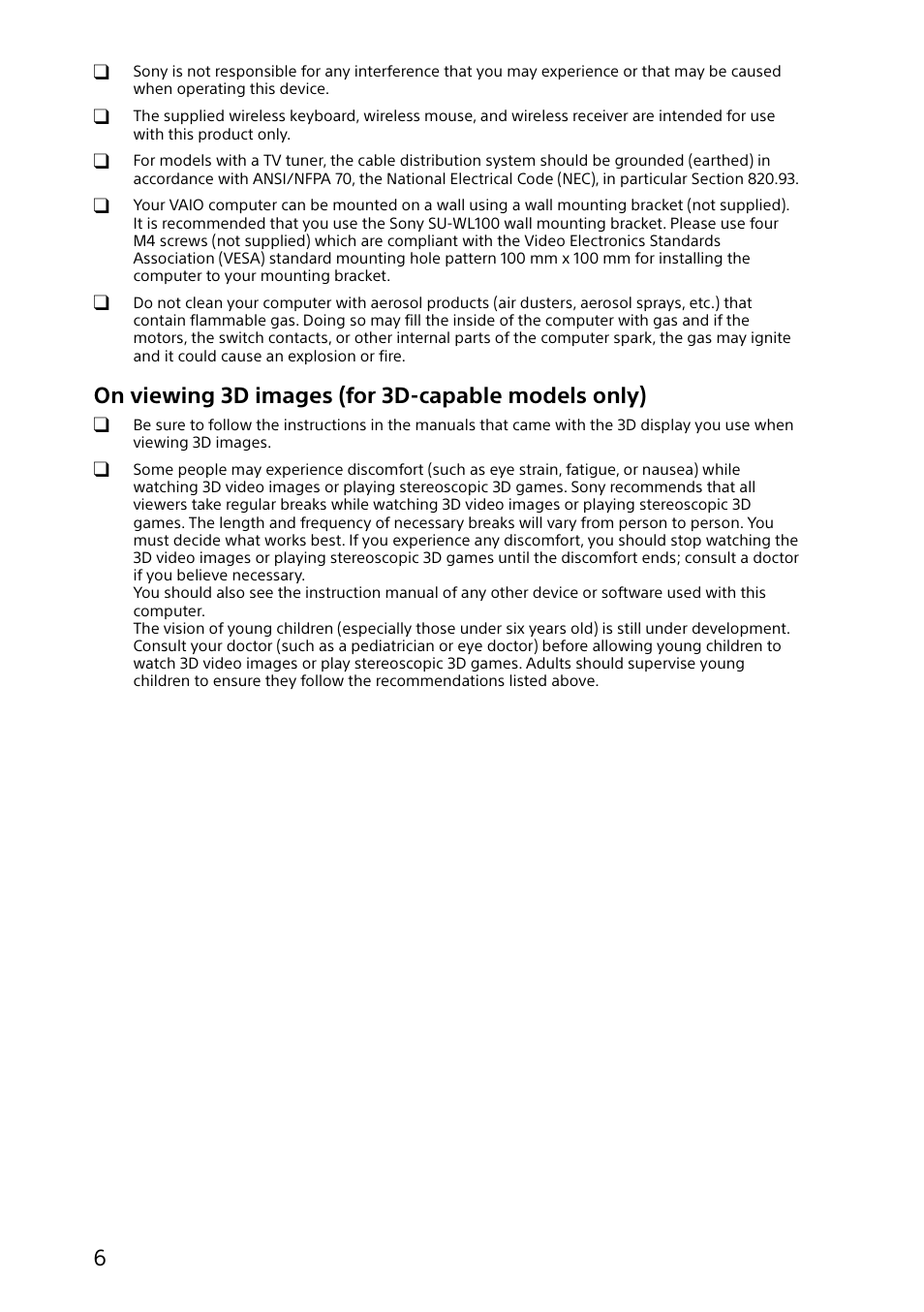 On viewing 3d images (for 3d-capable models only) | Sony SVL24127CXB User Manual | Page 6 / 36