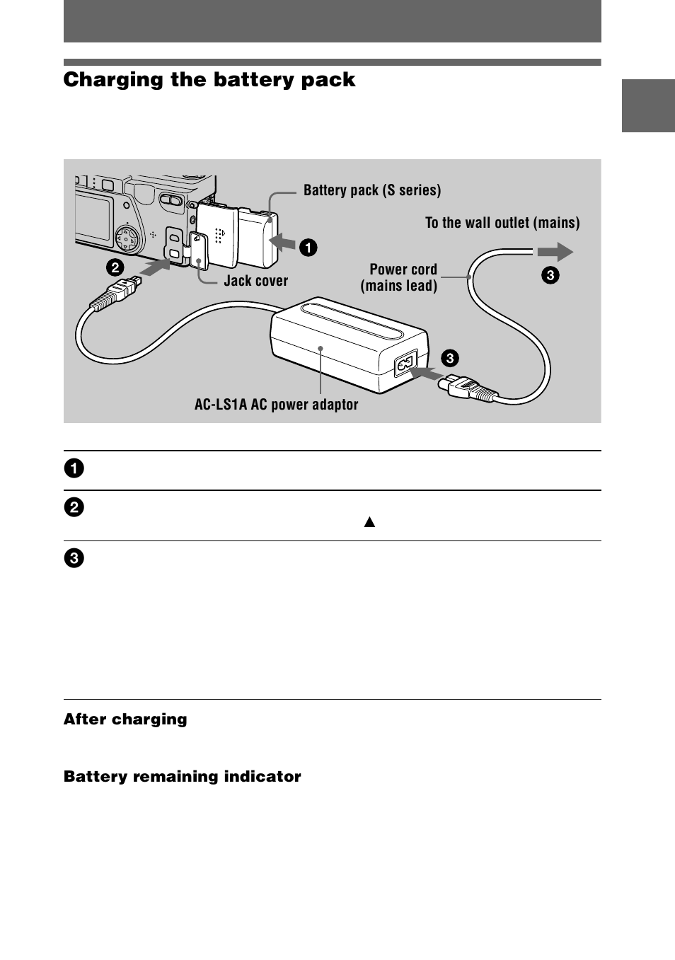 Charging the battery pack, K (9), 9charging the battery pack | Sony DSC-P1 User Manual | Page 9 / 72