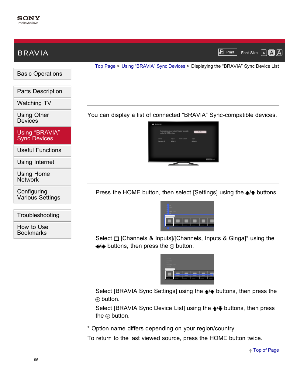 Displaying the “bravia” sync device list | Sony XBR-65X850A User Manual | Page 102 / 249