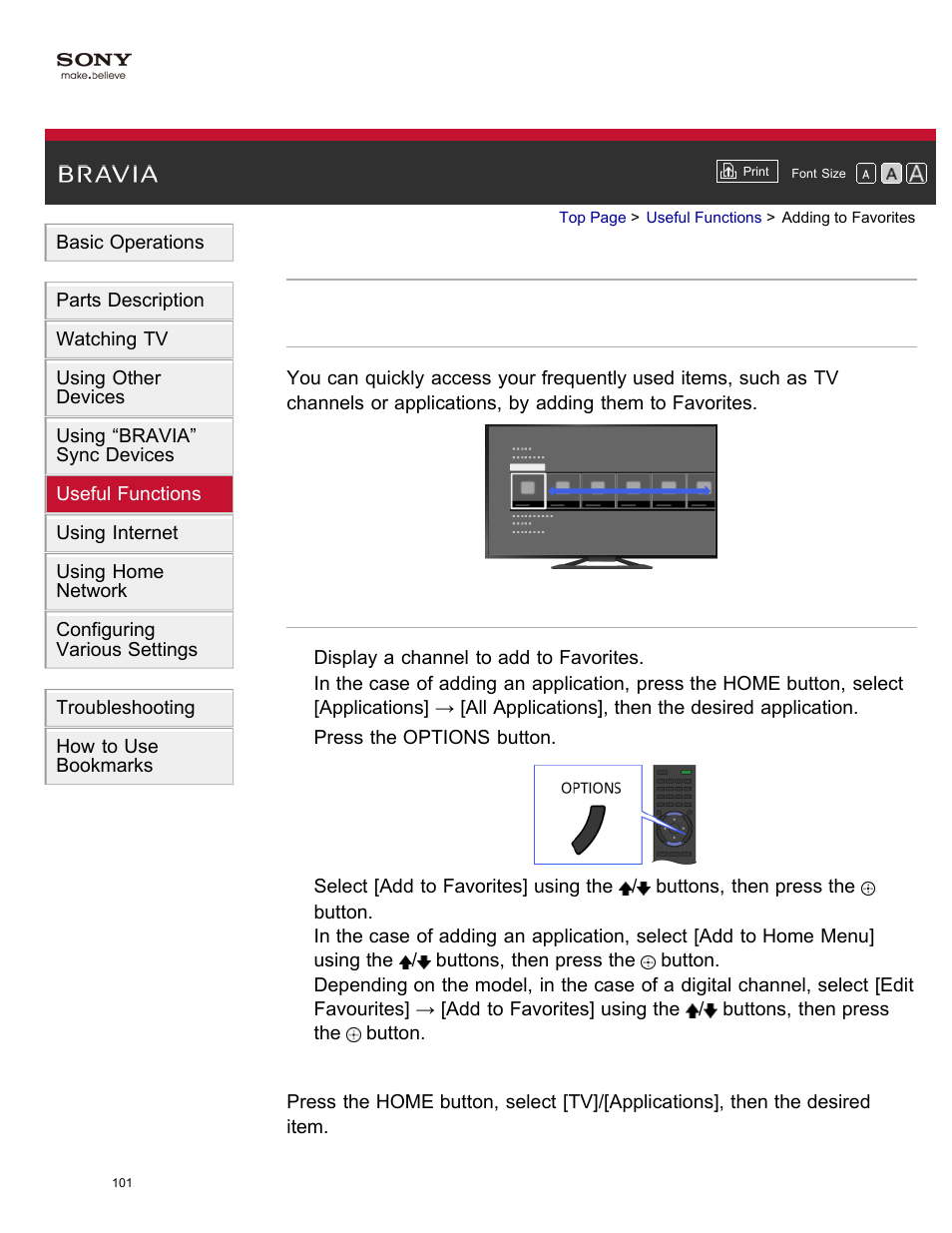 Adding to favorites | Sony XBR-65X850A User Manual | Page 107 / 249