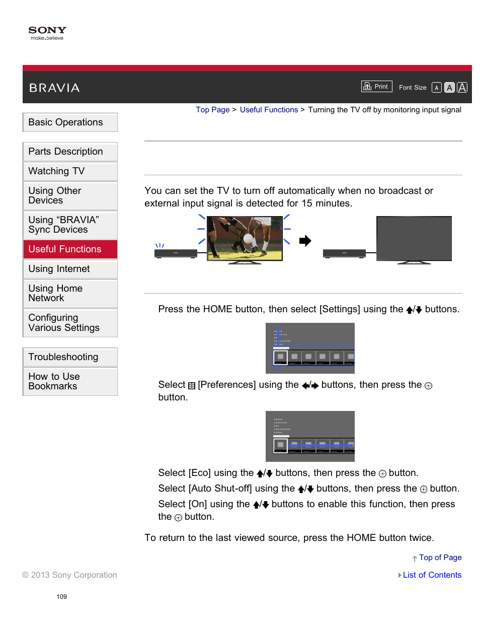 Turning the tv off by monitoring input signal | Sony XBR-65X850A User Manual | Page 115 / 249