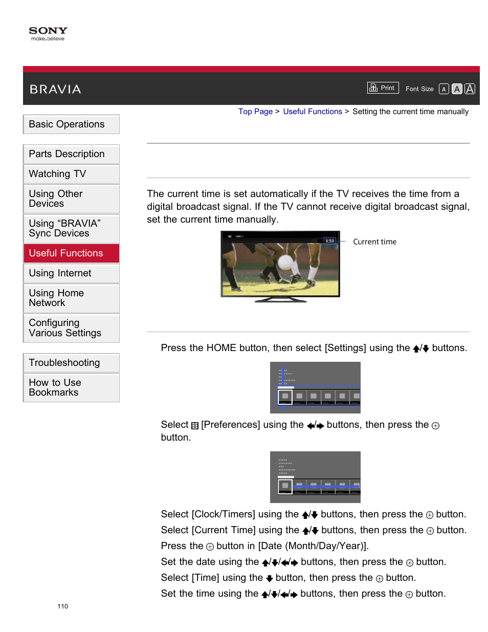 Setting the current time manually | Sony XBR-65X850A User Manual | Page 116 / 249