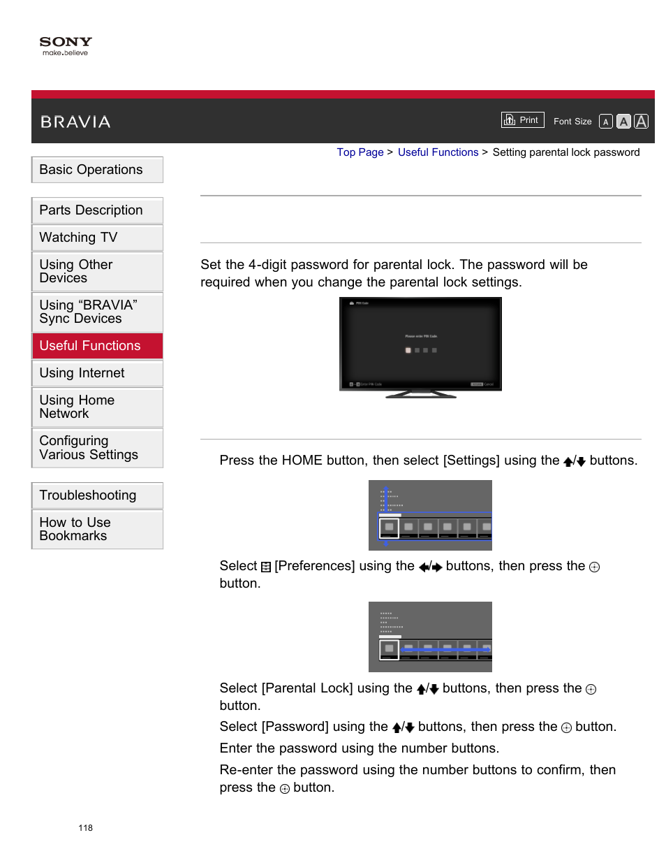 Setting parental lock password | Sony XBR-65X850A User Manual | Page 124 / 249