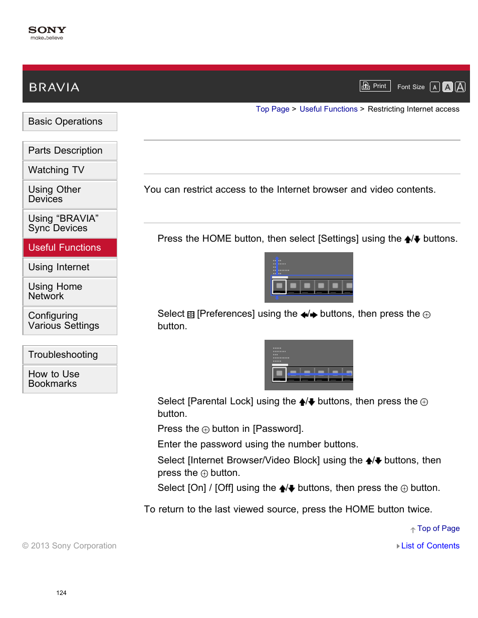 Restricting internet access | Sony XBR-65X850A User Manual | Page 130 / 249