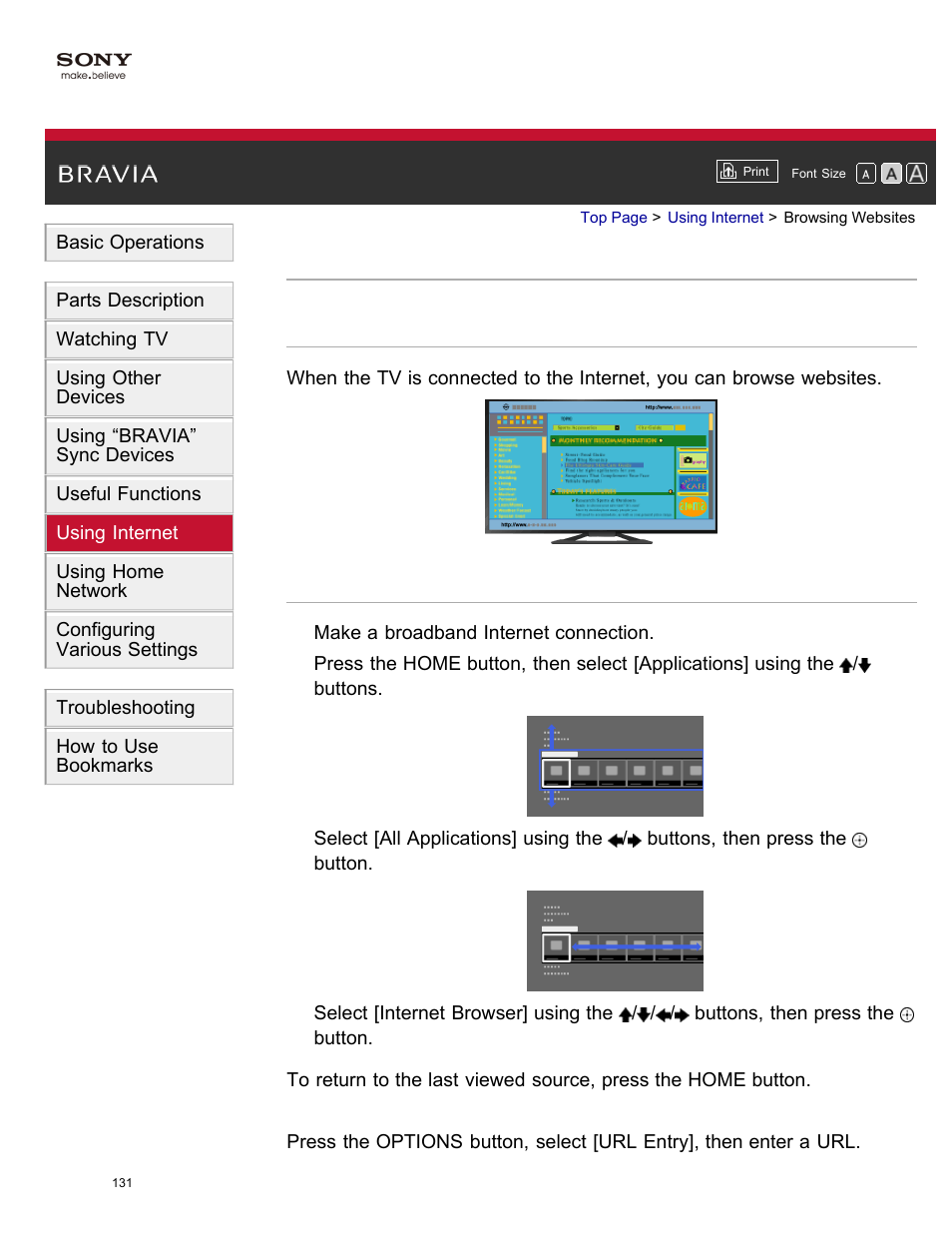Browsing websites | Sony XBR-65X850A User Manual | Page 137 / 249
