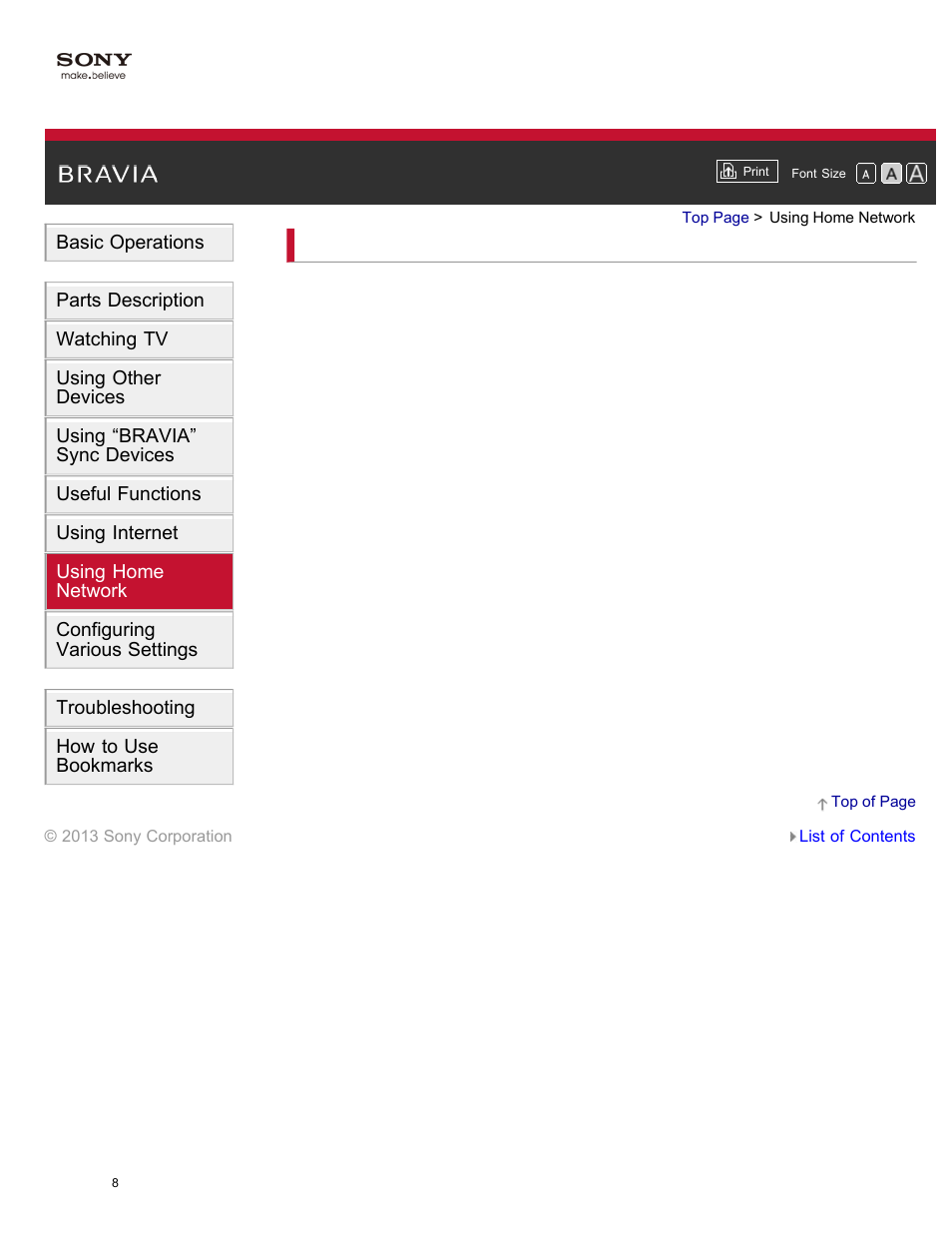 Using home network, Home network settings, Using home | Network | Sony XBR-65X850A User Manual | Page 14 / 249