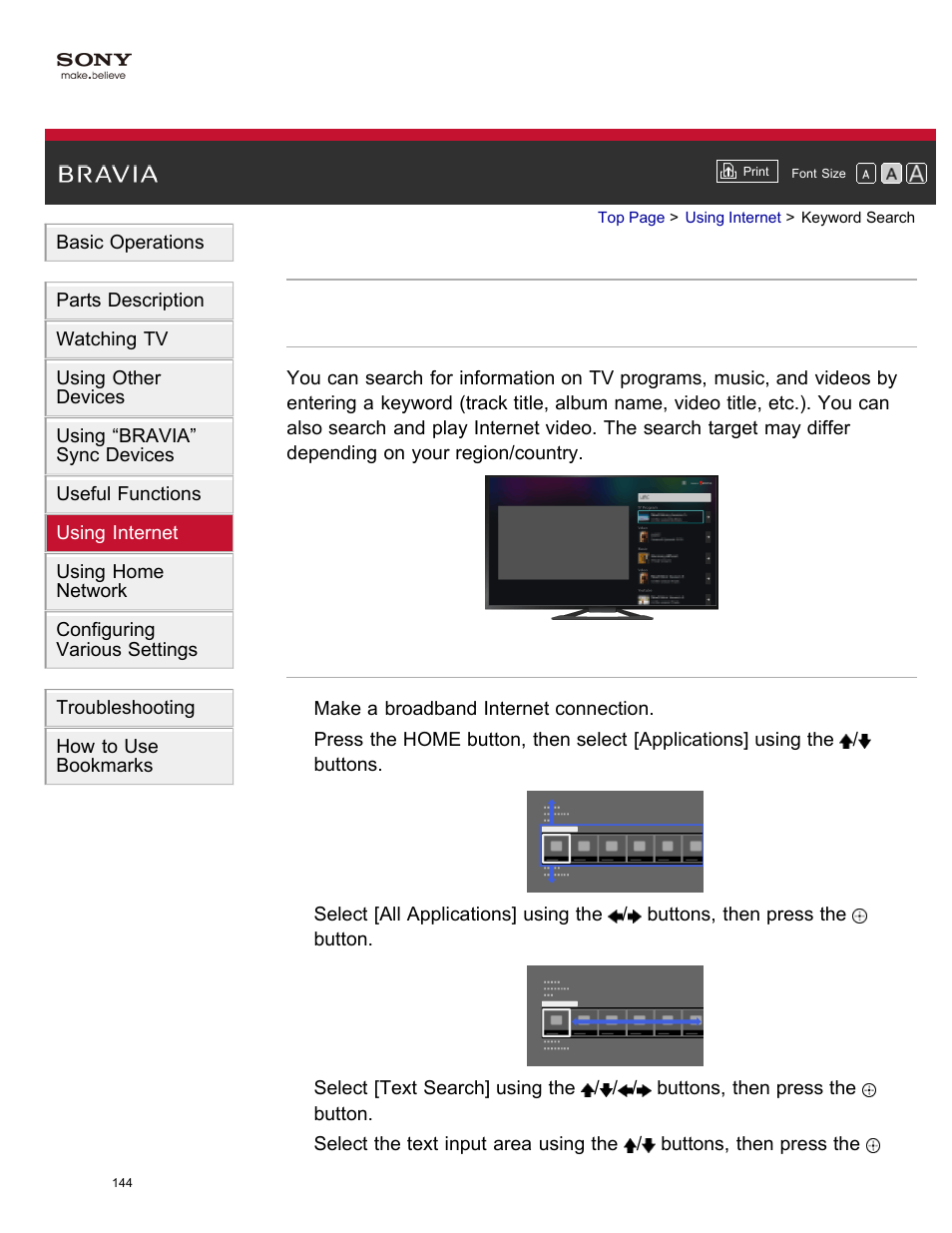 Keyword search | Sony XBR-65X850A User Manual | Page 150 / 249