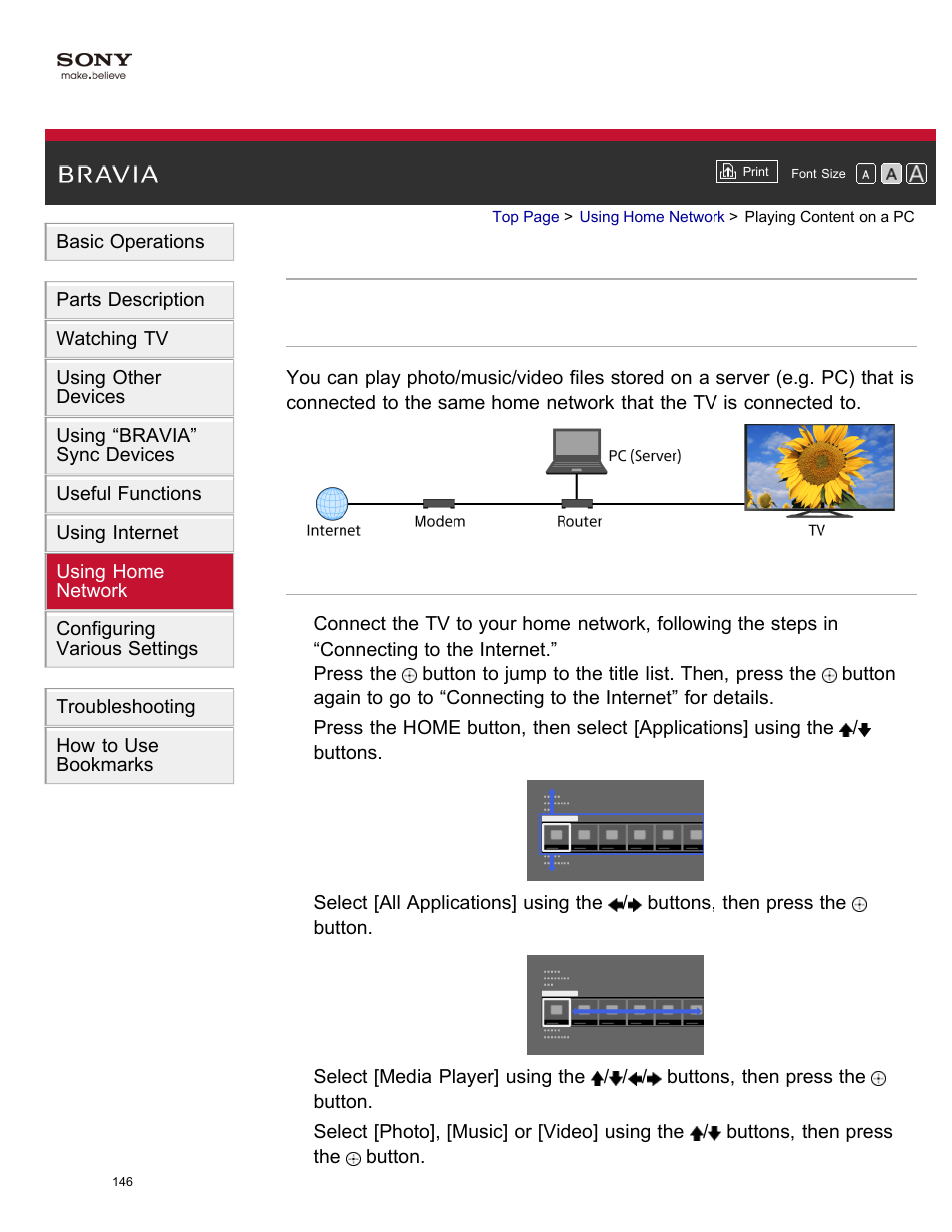 Playing content on a pc | Sony XBR-65X850A User Manual | Page 152 / 249