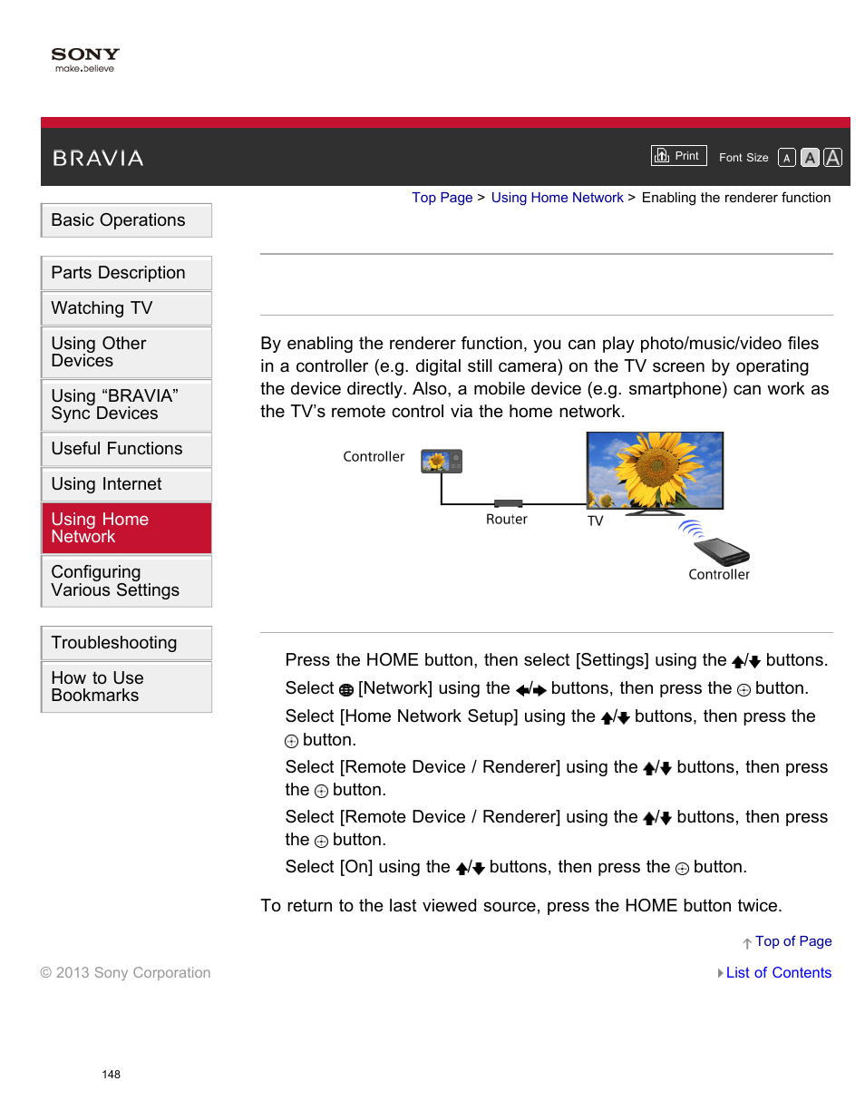 Enabling the renderer function | Sony XBR-65X850A User Manual | Page 154 / 249