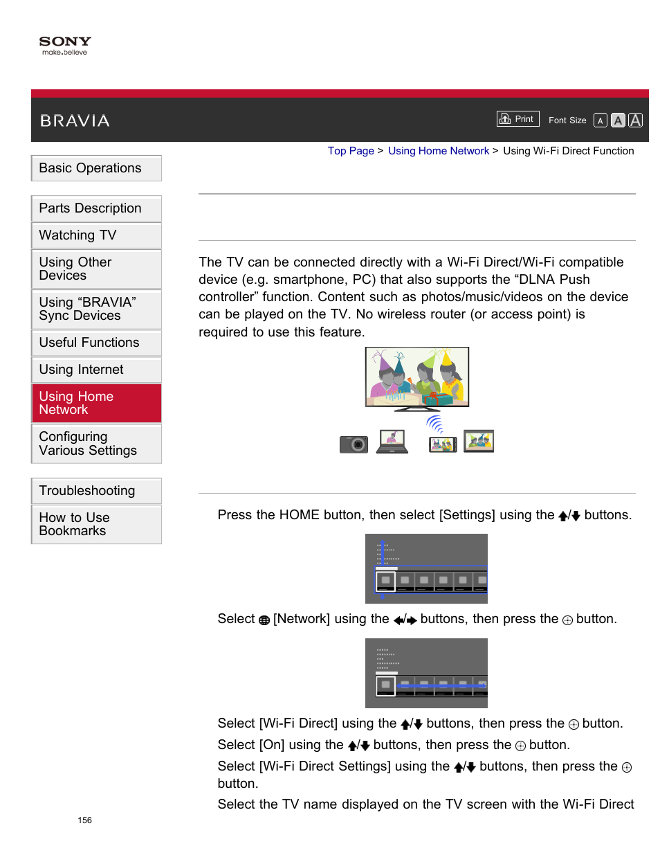 Using wi-fi direct function | Sony XBR-65X850A User Manual | Page 162 / 249