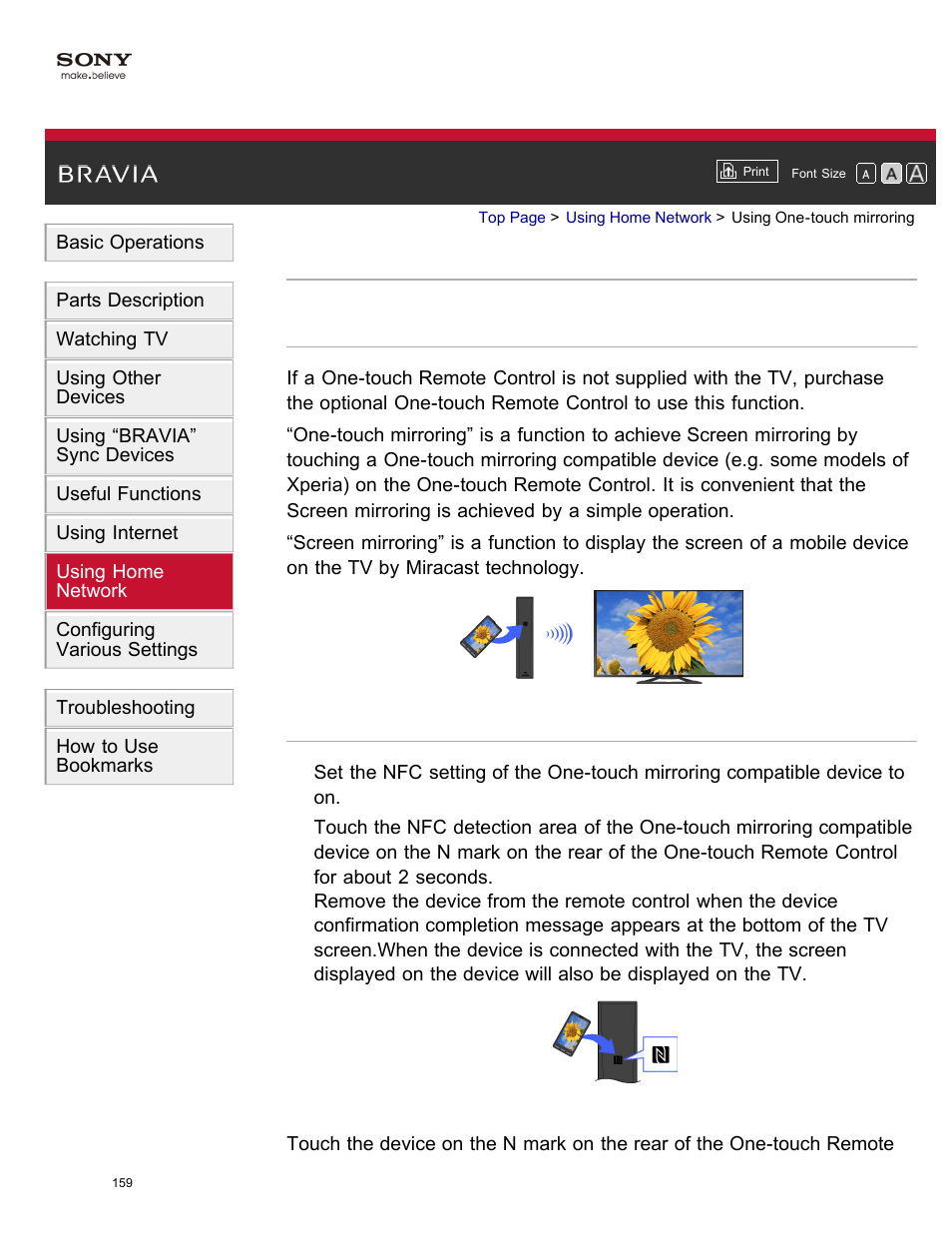 Using one-touch mirroring, Nfc) | Sony XBR-65X850A User Manual | Page 165 / 249
