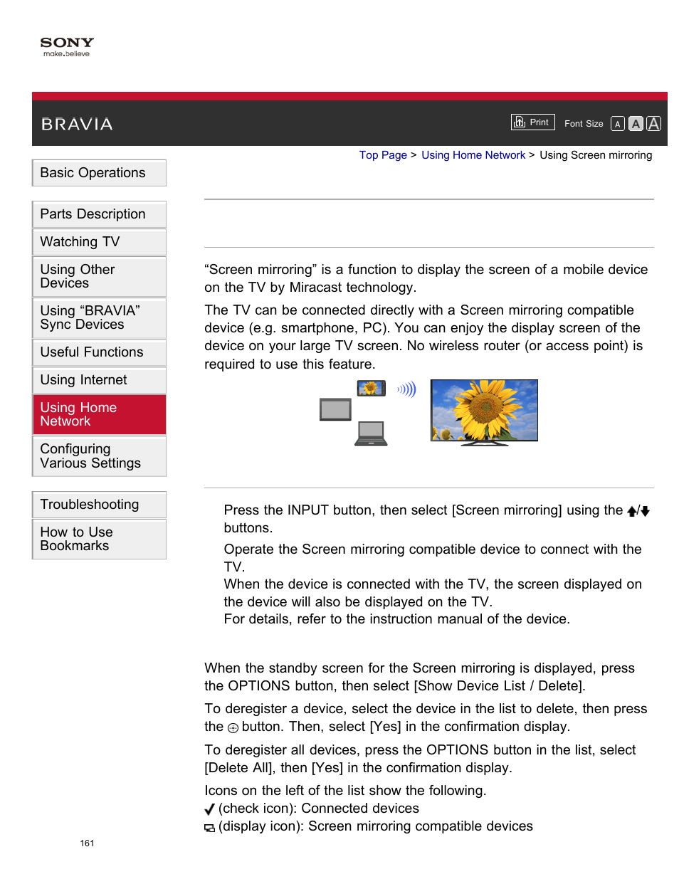 Using screen mirroring | Sony XBR-65X850A User Manual | Page 167 / 249