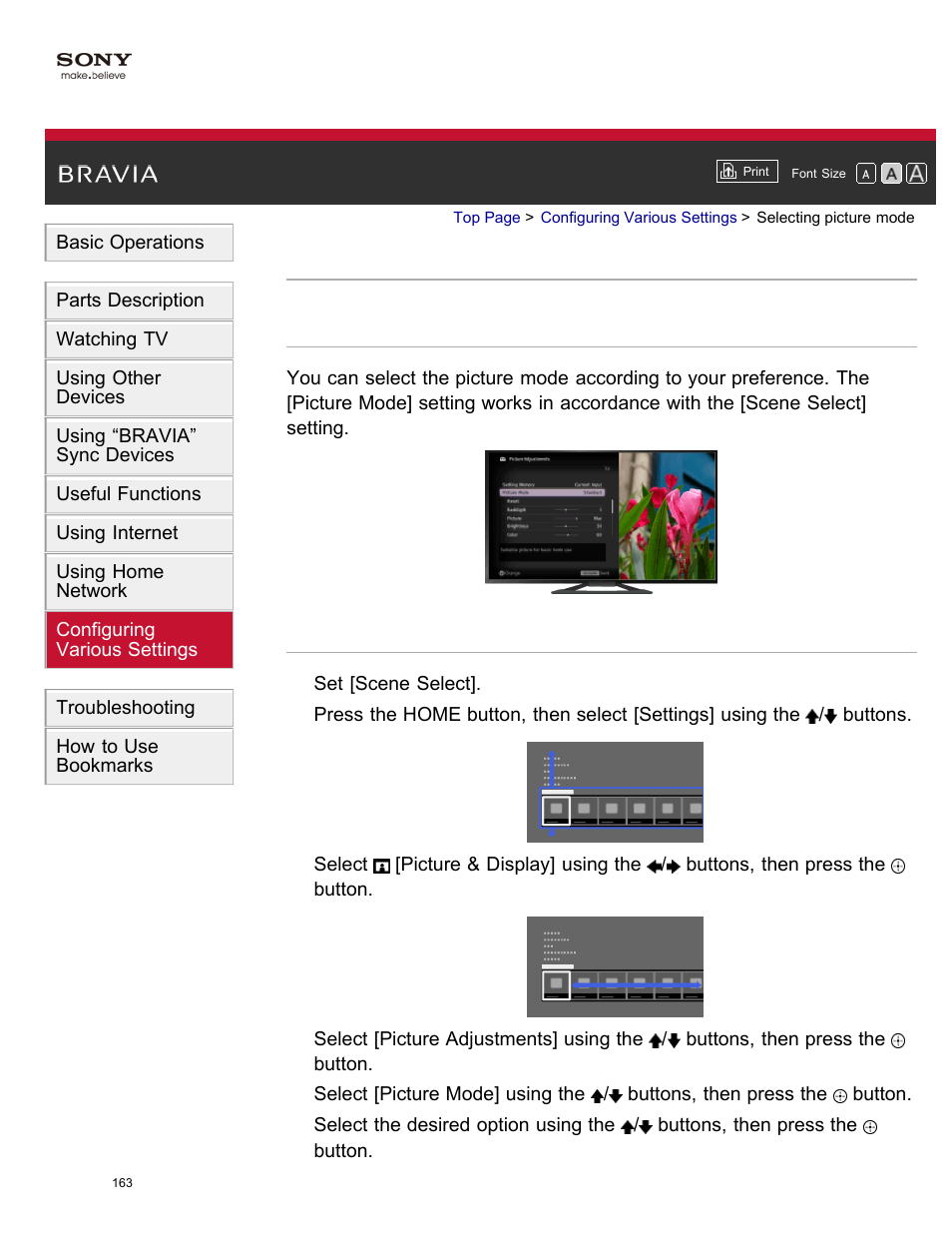 Selecting picture mode | Sony XBR-65X850A User Manual | Page 169 / 249