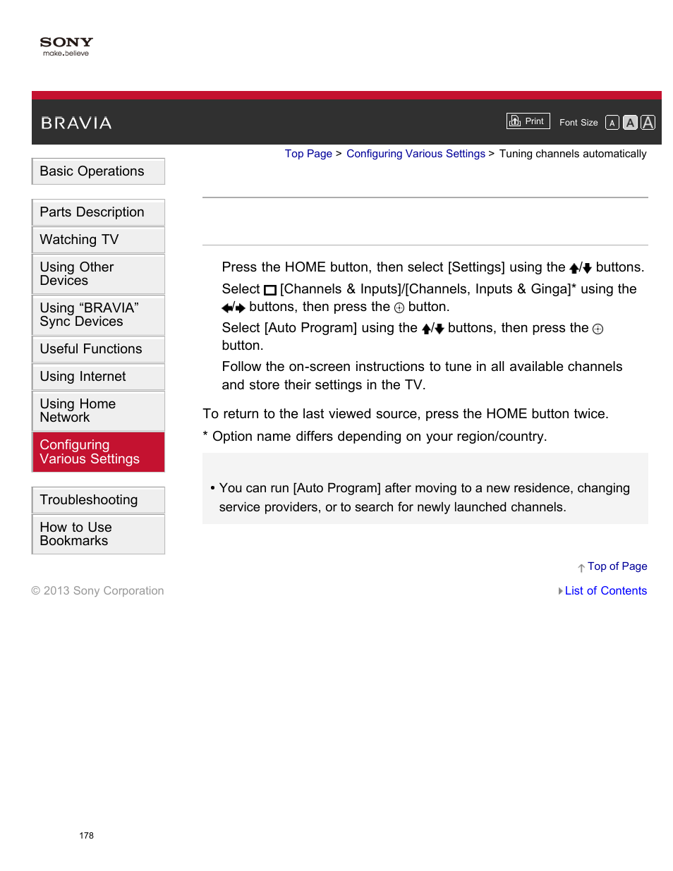 Tuning channels automatically | Sony XBR-65X850A User Manual | Page 184 / 249