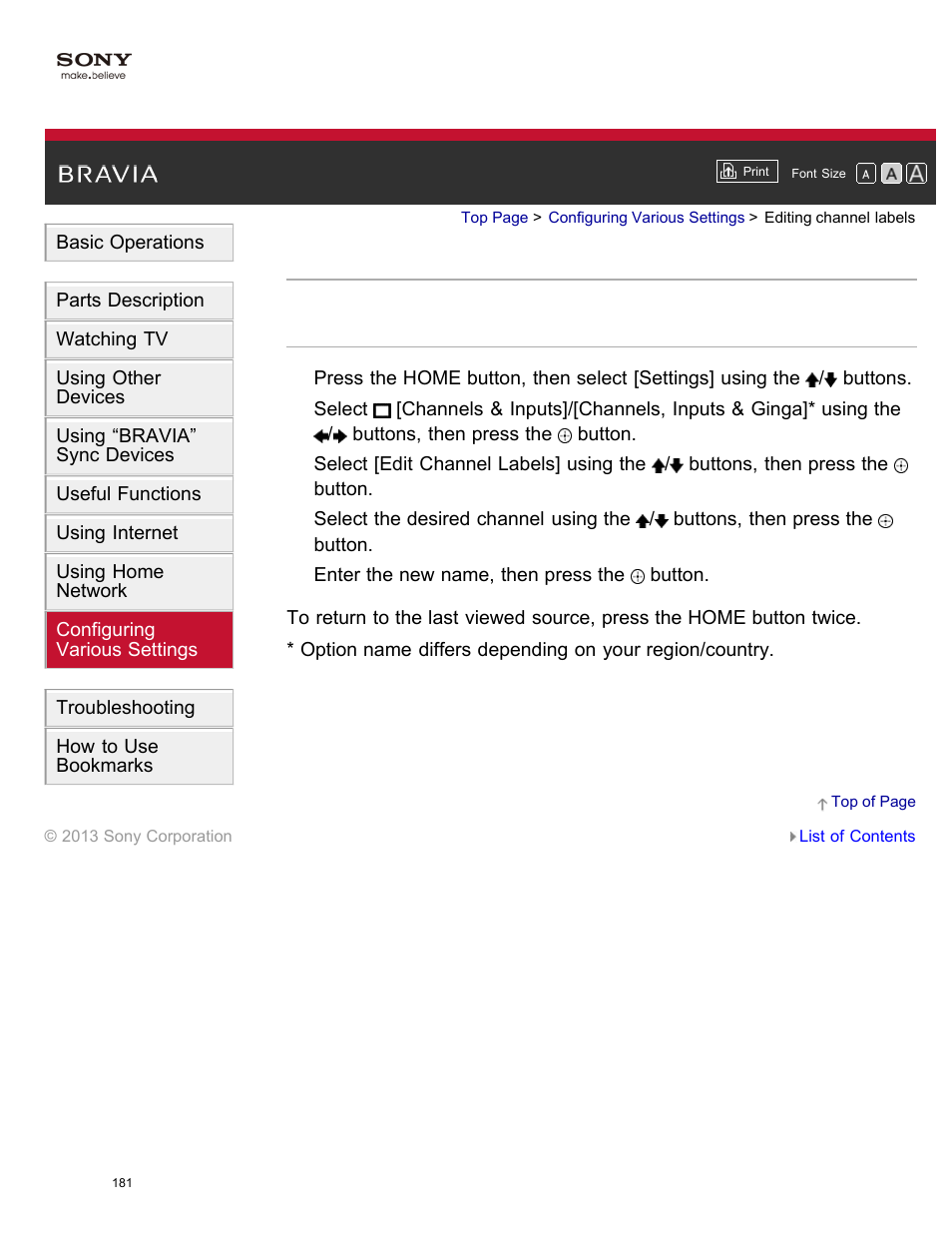 Editing channel labels | Sony XBR-65X850A User Manual | Page 187 / 249