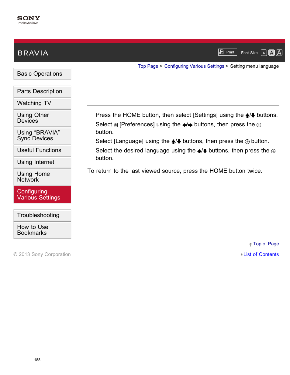 Setting menu language | Sony XBR-65X850A User Manual | Page 194 / 249
