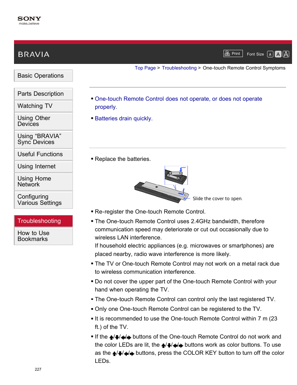 One-touch remote control symptoms | Sony XBR-65X850A User Manual | Page 233 / 249