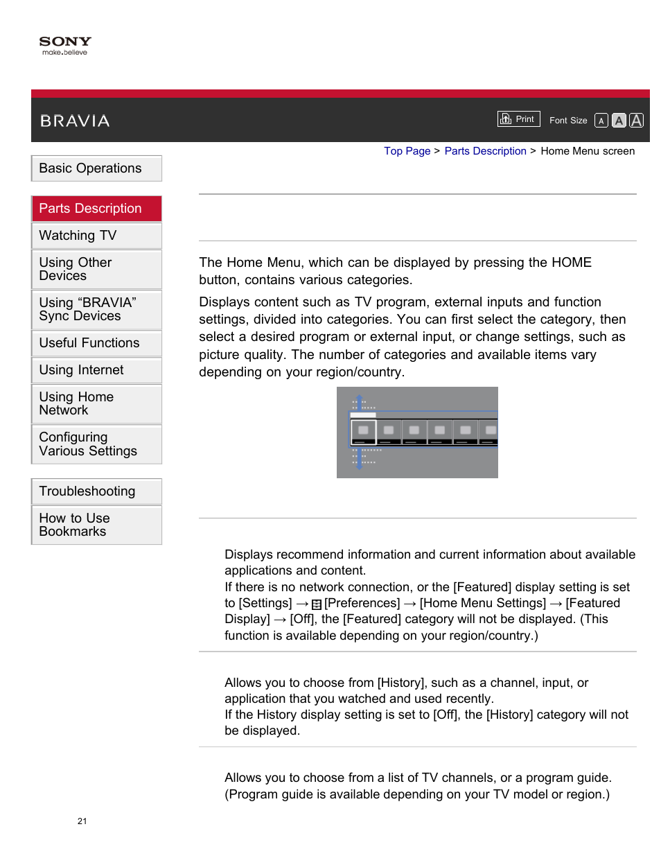 Home menu screen | Sony XBR-65X850A User Manual | Page 27 / 249