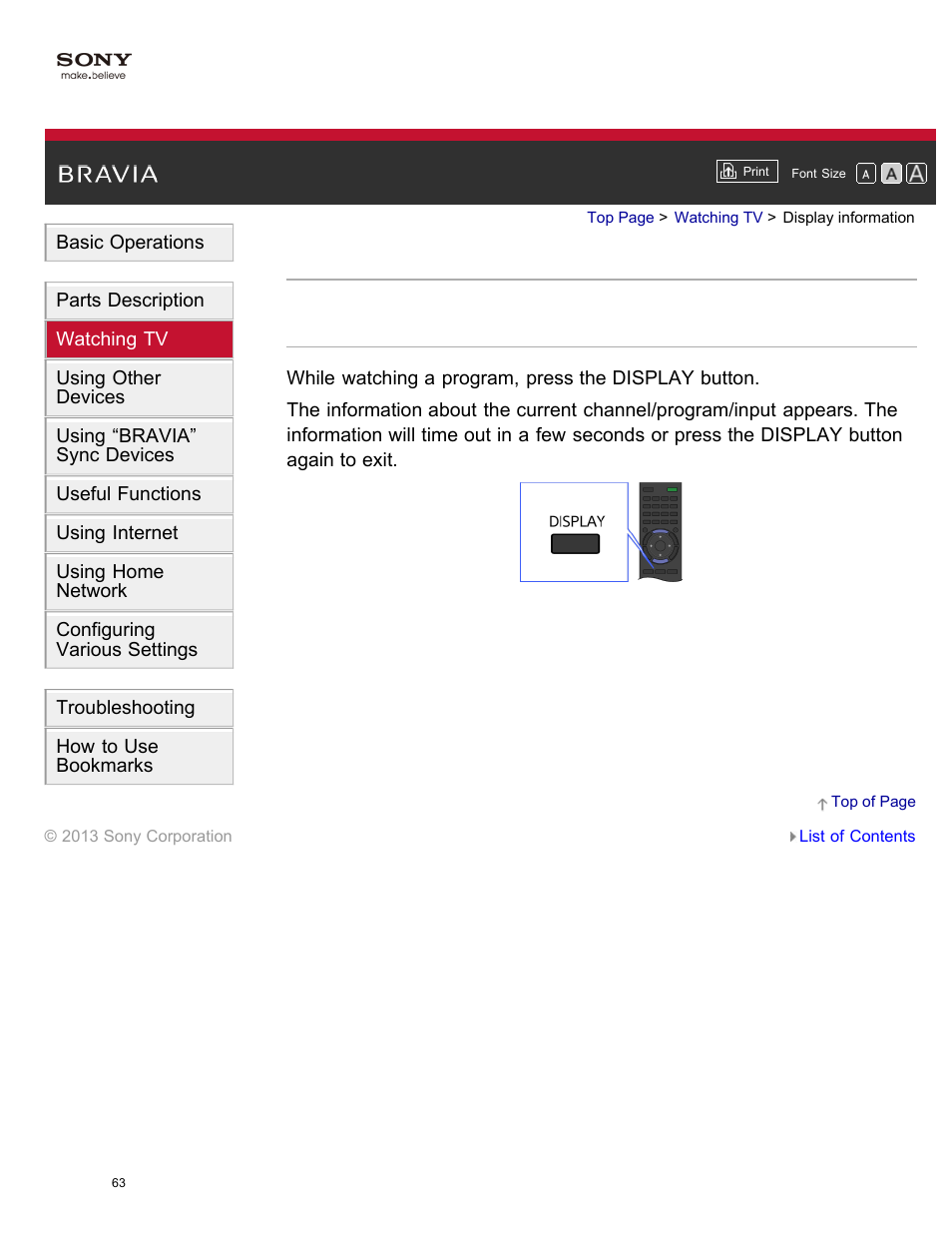 Display information | Sony XBR-65X850A User Manual | Page 69 / 249