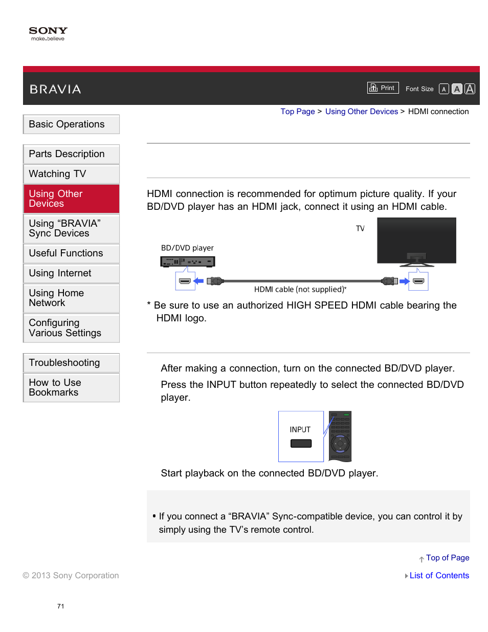 Hdmi connection | Sony XBR-65X850A User Manual | Page 77 / 249