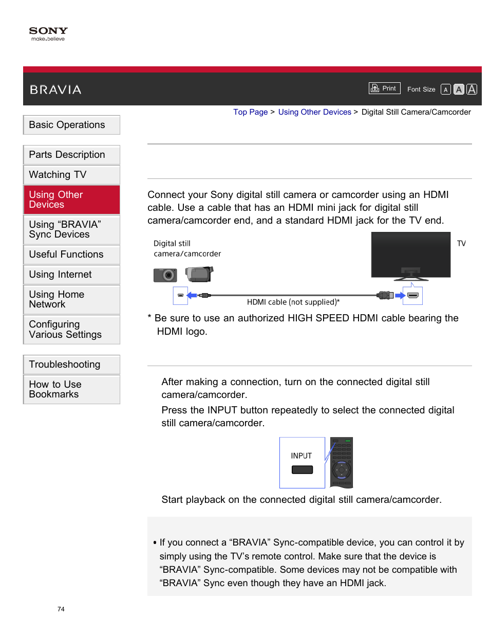 Digital still camera/camcorder | Sony XBR-65X850A User Manual | Page 80 / 249