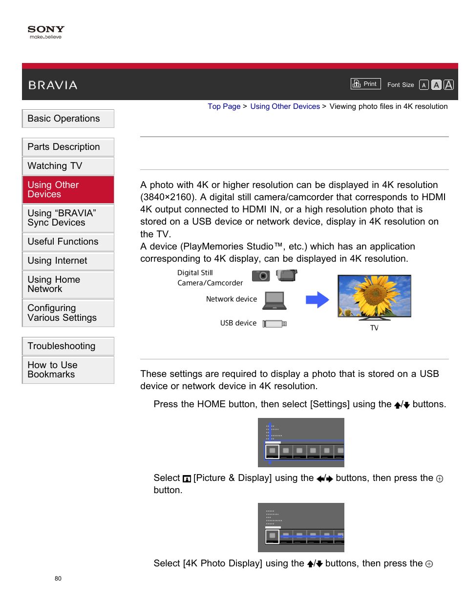 Viewing photo files in 4k resolution | Sony XBR-65X850A User Manual | Page 86 / 249