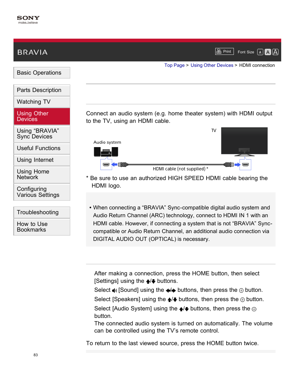 Hdmi connection | Sony XBR-65X850A User Manual | Page 89 / 249