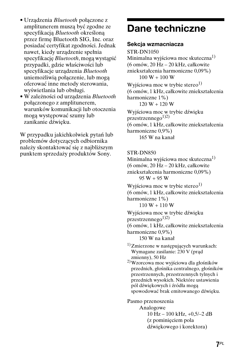 Dane techniczne | Sony STR-DN1050 User Manual | Page 101 / 116