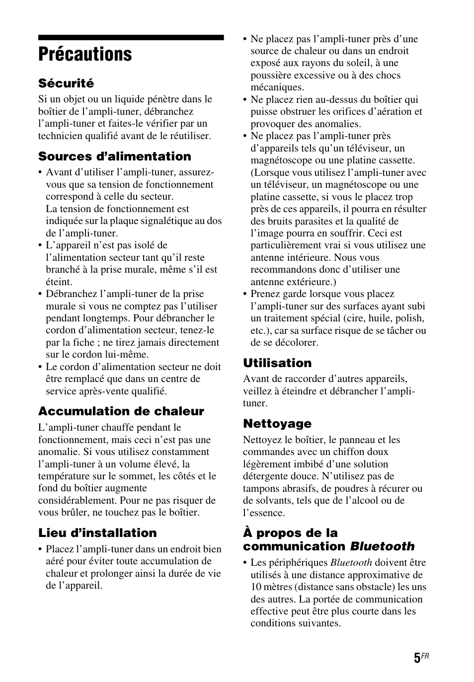 Précautions | Sony STR-DN1050 User Manual | Page 19 / 116