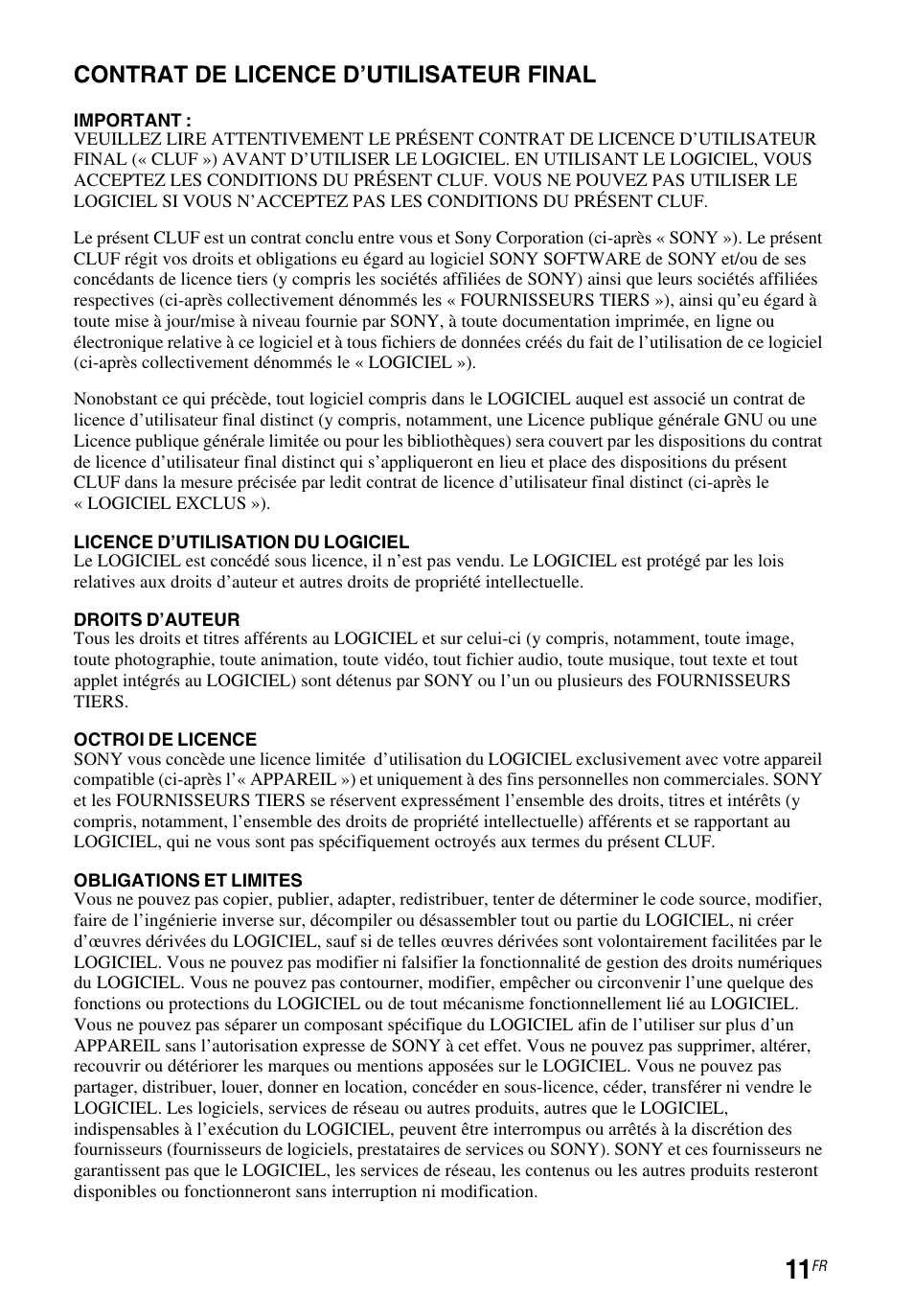 Contrat de licence d’utilisateur final | Sony STR-DN1050 User Manual | Page 25 / 116