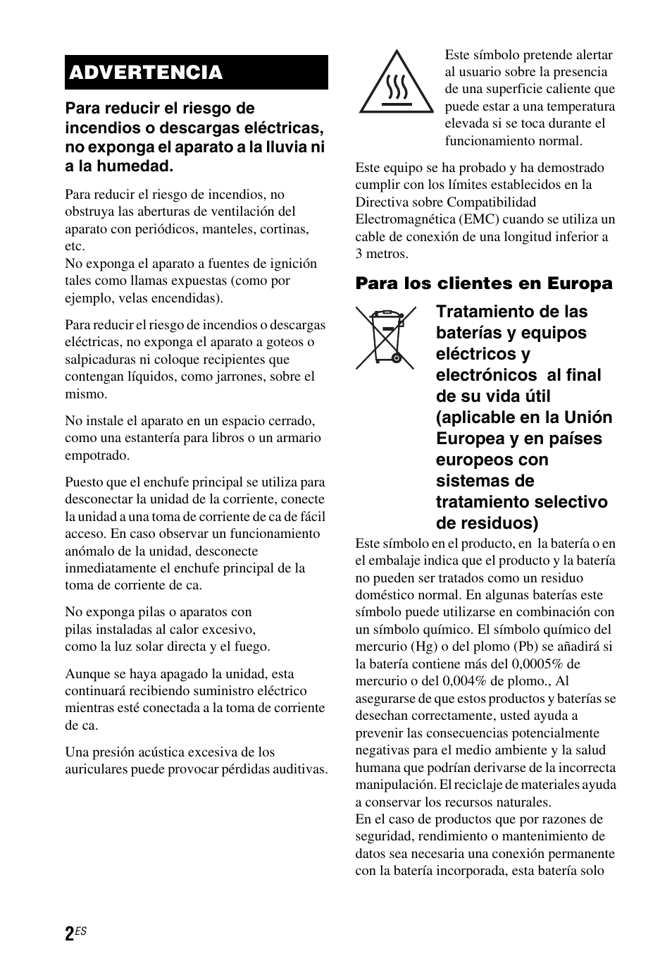 Advertencia | Sony STR-DN1050 User Manual | Page 32 / 116