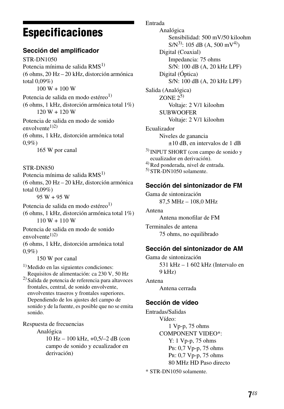 Especificaciones | Sony STR-DN1050 User Manual | Page 37 / 116