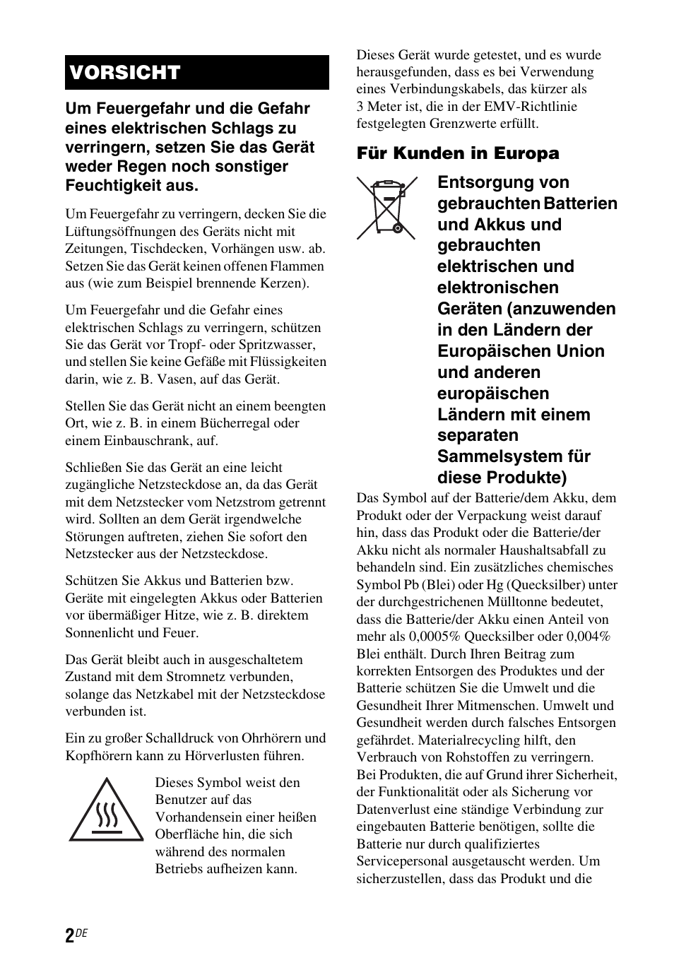 Vorsicht | Sony STR-DN1050 User Manual | Page 48 / 116