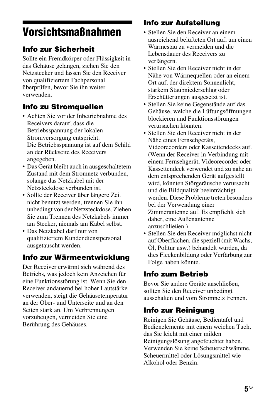 Vorsichtsmaßnahmen | Sony STR-DN1050 User Manual | Page 51 / 116