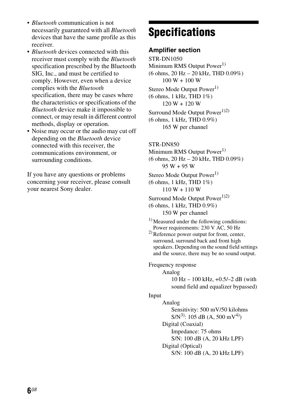 Specifications | Sony STR-DN1050 User Manual | Page 6 / 116