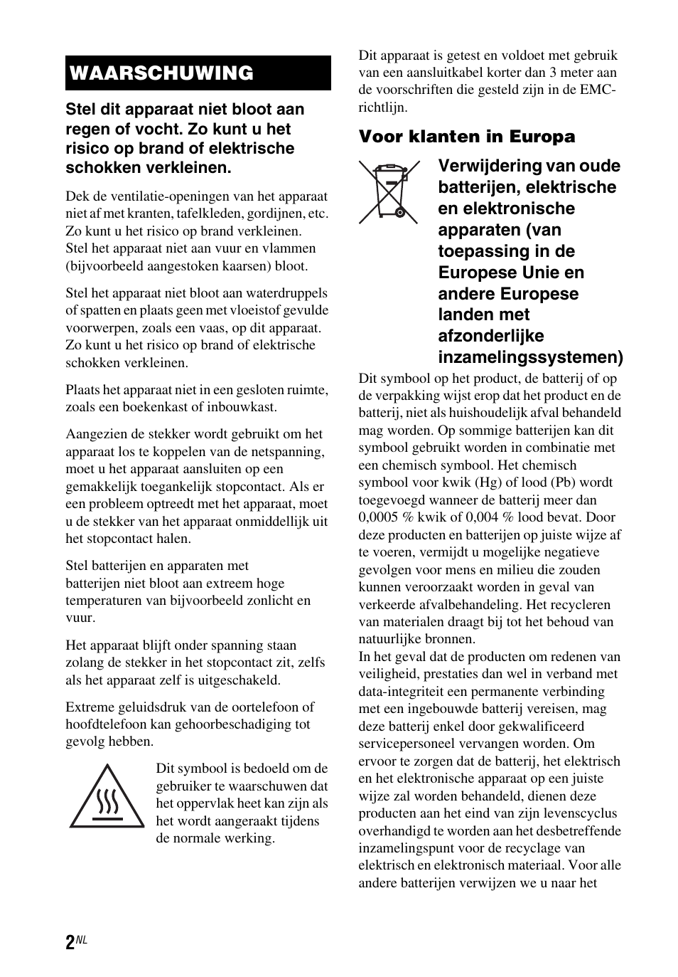 Waarschuwing | Sony STR-DN1050 User Manual | Page 64 / 116