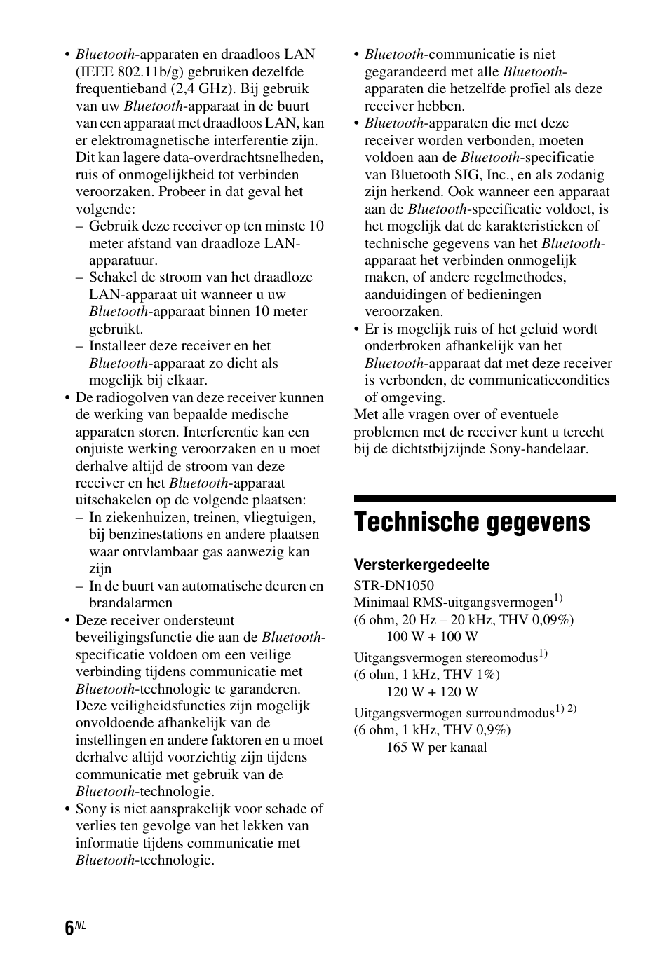 Technische gegevens | Sony STR-DN1050 User Manual | Page 68 / 116