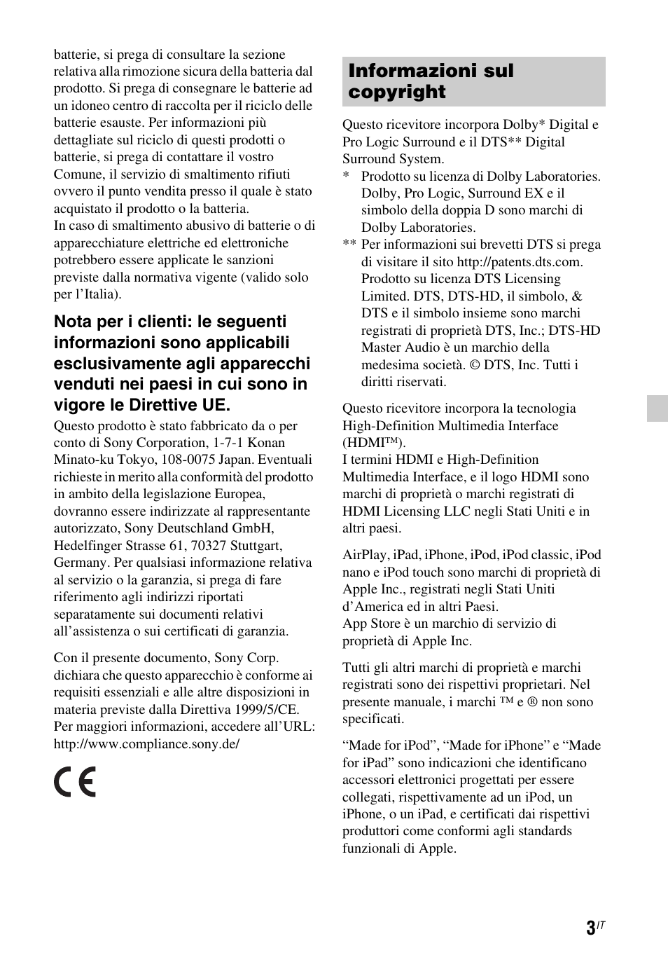 Informazioni sul copyright | Sony STR-DN1050 User Manual | Page 81 / 116