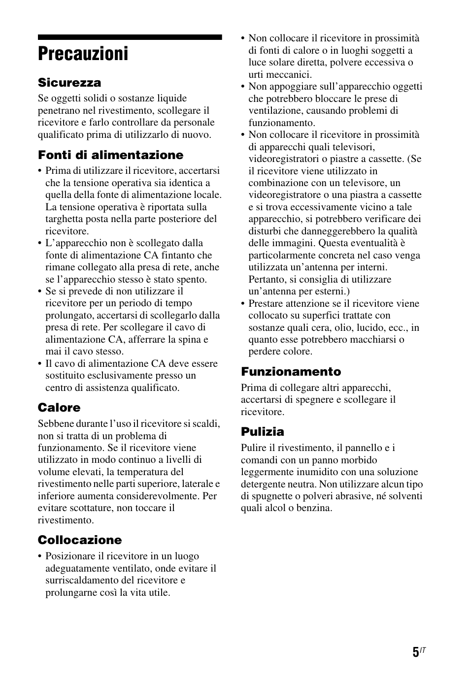 Precauzioni | Sony STR-DN1050 User Manual | Page 83 / 116