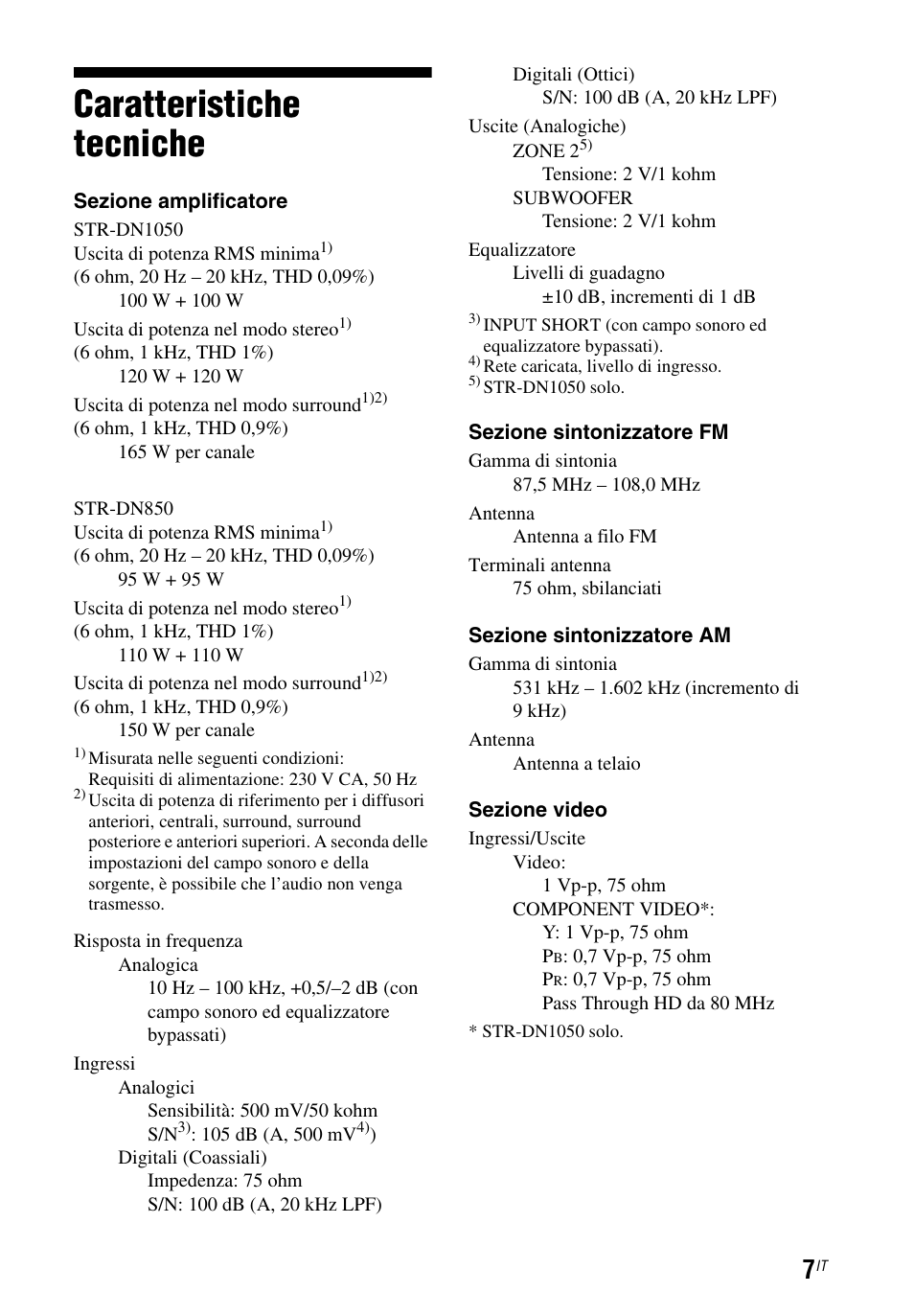 Caratteristiche tecniche | Sony STR-DN1050 User Manual | Page 85 / 116