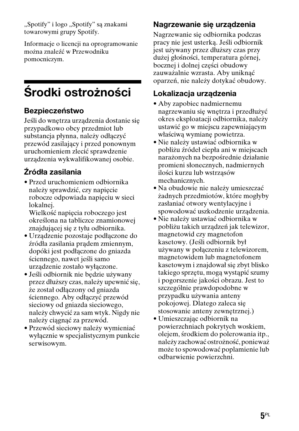 Środki ostrożności | Sony STR-DN1050 User Manual | Page 99 / 116