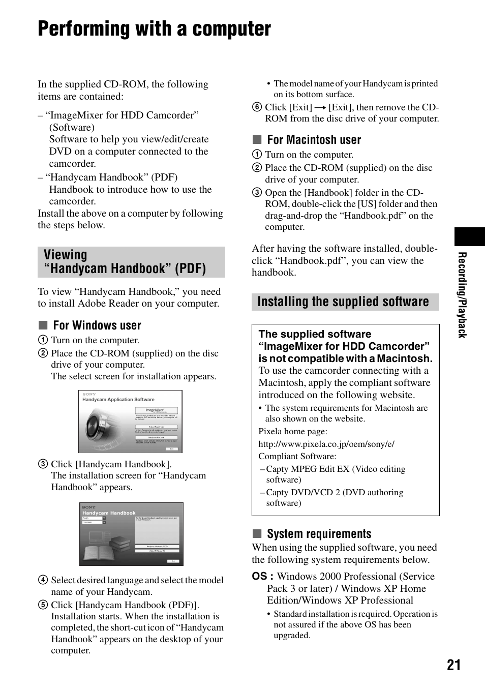 Performing with a computer, P.21) | Sony DCR-SR80 User Manual | Page 21 / 35