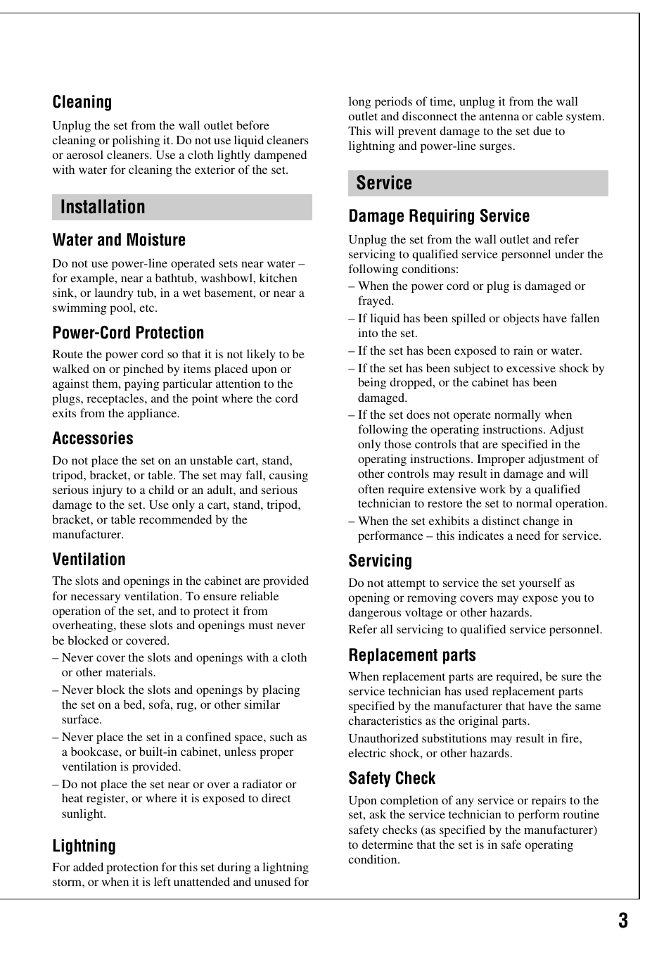 Installation service | Sony DCR-SR80 User Manual | Page 3 / 35