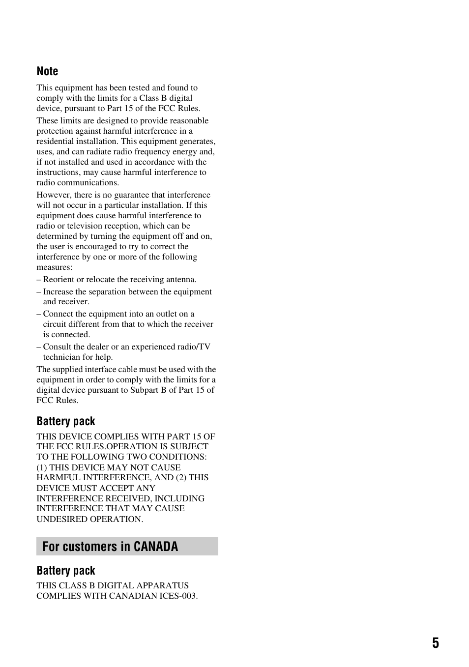 For customers in canada | Sony DCR-SR80 User Manual | Page 5 / 35