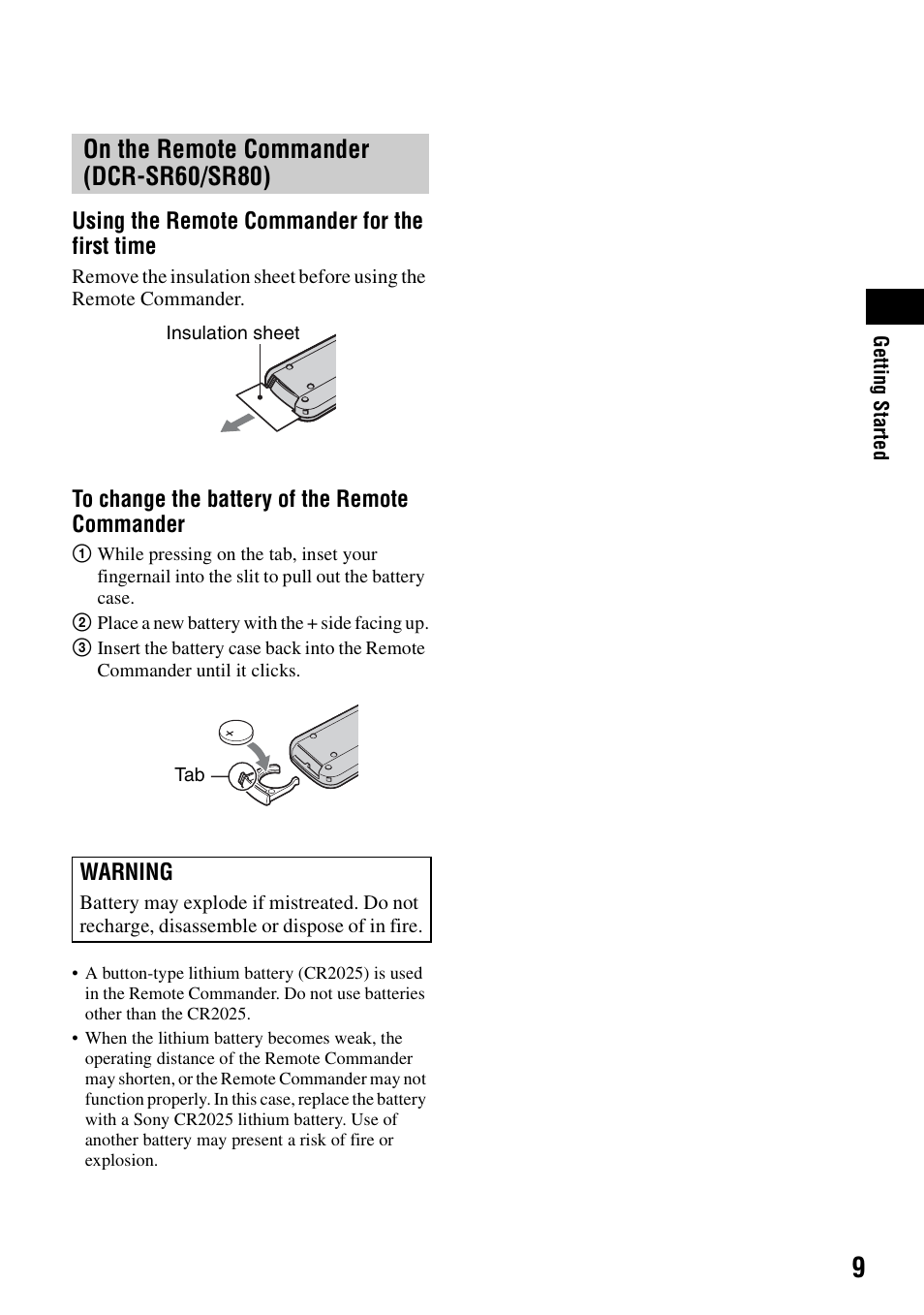 On the remote commander (dcr-sr60/sr80) | Sony DCR-SR80 User Manual | Page 9 / 35