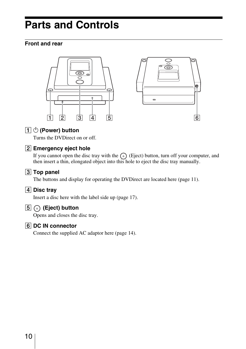 Parts and controls | Sony VRD-MC3 User Manual | Page 10 / 88