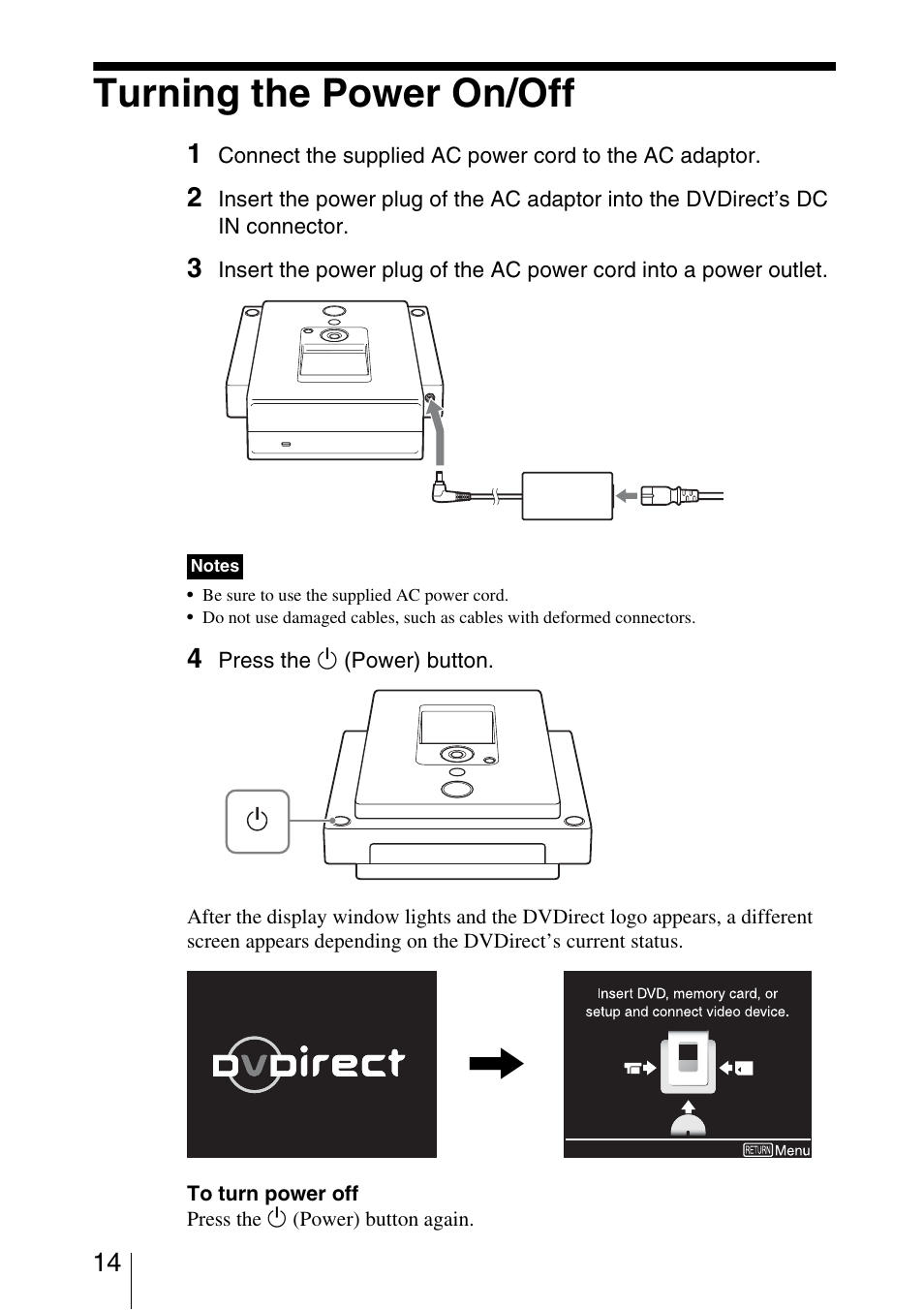 Turning the power on/off | Sony VRD-MC3 User Manual | Page 14 / 88